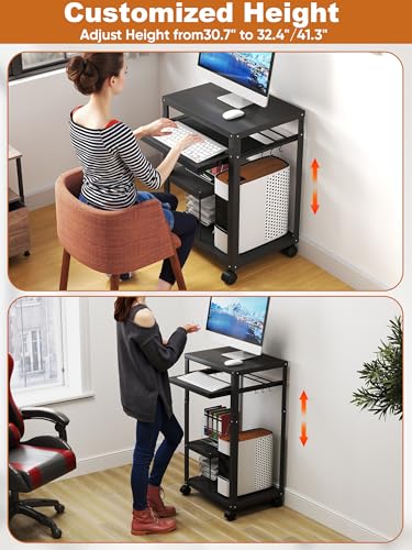 AV Presentation Cart with Keyboard Tray Mobile AV Cart Stand Metal Media Cart with Wheels for Projector Height Adjustable Computer Workstation Presentation Cart for School Classroom Office