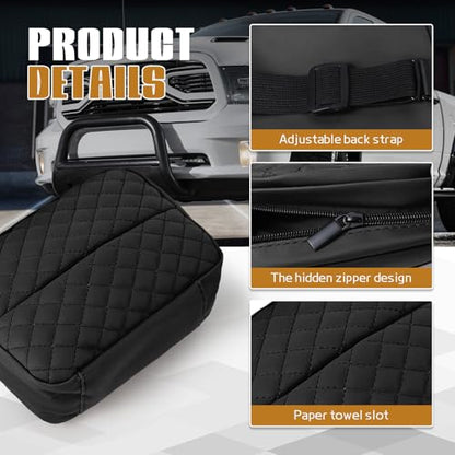 Large Car Tissue Holder for 120 Standard Tissue, Leather Tissue Box for Backseat, Car Napkin Cover, Auto Napkin Holder Organizer, Universal Vehicle Tissue Paper Box (Plaid+Black)