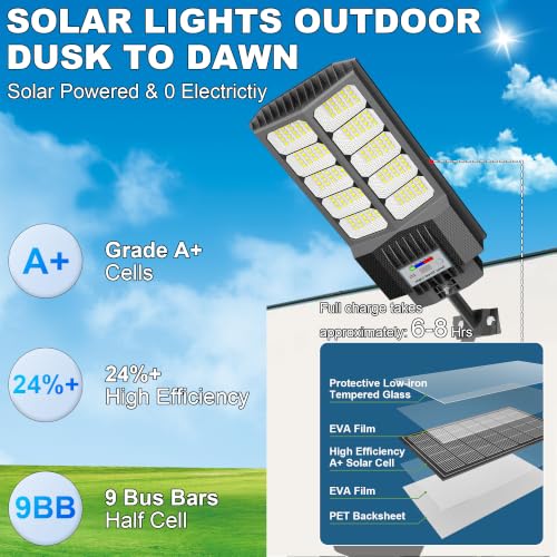 New 6500W Solar Street Lights Outdoor Waterproof - Commercial Outdoor Solar Light, 200pcs High Brightness LEDs, Solar Parking Lot Lights Dusk to Dawn for Yard Garden with Motion Sensor - 2 Pack - size: L-2Pack