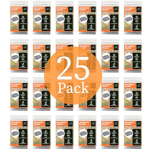 Winterlace Emergency Blankets 25-Pack (52” x 82”) Thermal Mylar Survival Rescue Camping Heat Reflective (25 Pack)