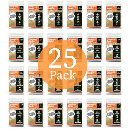 Winterlace Emergency Blankets 25-Pack (52” x 82”) Thermal Mylar Survival Rescue Camping Heat Reflective (25 Pack)