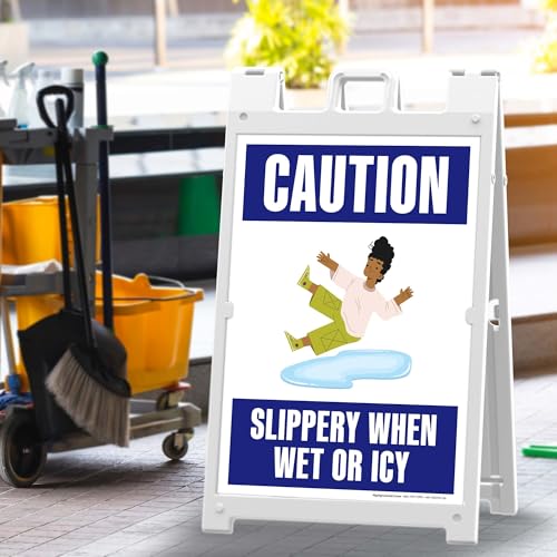 Caution Slippery When Wet Or Icy With Graphic Folding Floor Sign, 24x36 Inches, Portable A Frame, Made in USA by My Sign Center - size: 24x36 Plastic