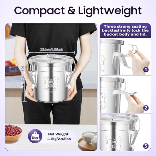 6L/1.59 Gal Stainless Steel Food Storage Container with Lid - size: 1.59 gal