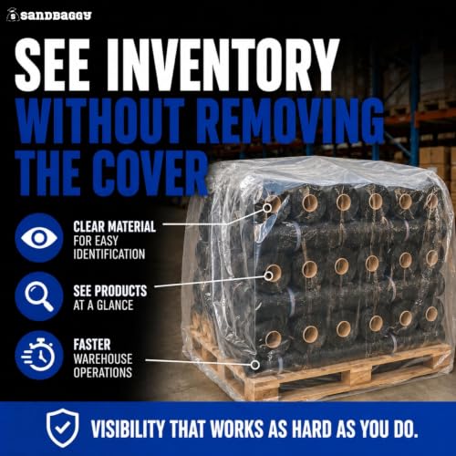 Sandbaggy Clear Pallet Covers | Made in USA | Tarp Fits Large Pallets Up to 55" x 55" x 75" | Built w/ 1 Month UV | Heavy Duty 1.5 Mil Thick (Pack of 25)