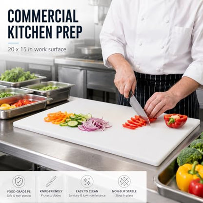 Commercial Cutting Board, Plastic Poly Kitchen Board Dishwasher Safe, Heavy Duty Food Prep Surface for Restaurant Use (20"L x 15"W x 0.57"Th) - color: White, size: 20"L x 15"W