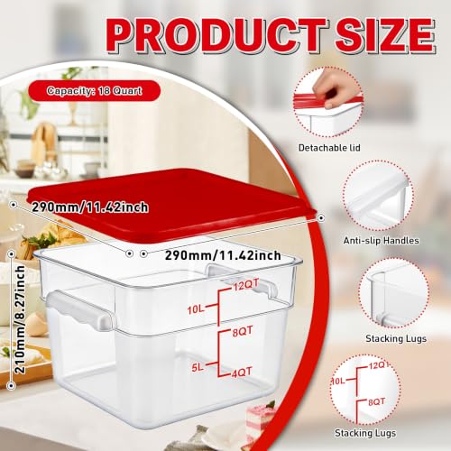 2 Pack Square Food Storage Container With Lid,12-22 Quart Commercial Storage Box With Scale & Handle,Cake Making,Dough Marinating Meat,Kitchen Supplies (Polycarbonate, 12 Quart) - color: Polycarbonate, size: Square-12 Quart