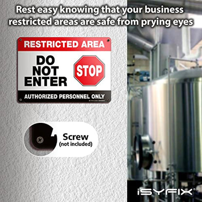 iSYFIX Restricted Area Authorized Personnel Only Sign, 10x7 Inch, 2 Pack