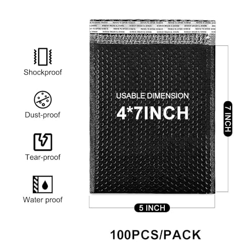Koja Extra Thick Padded Bubble Mailers, 4x8 in, 50-Pack, Black - color: Black, size: 4 x 8" 50-Pack