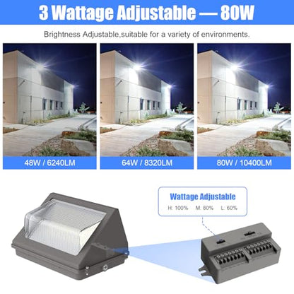 BBESTLED LED Wall Pack Light with Photocell, 80W 60W 48W LED Street Lights Outdoor, ETL 120-277V 5700K/5000K/4500K 10400LM IP65, Dusk to Dawn, Commercial LED Flood Light Outdoor - size: 80W-1PACK
