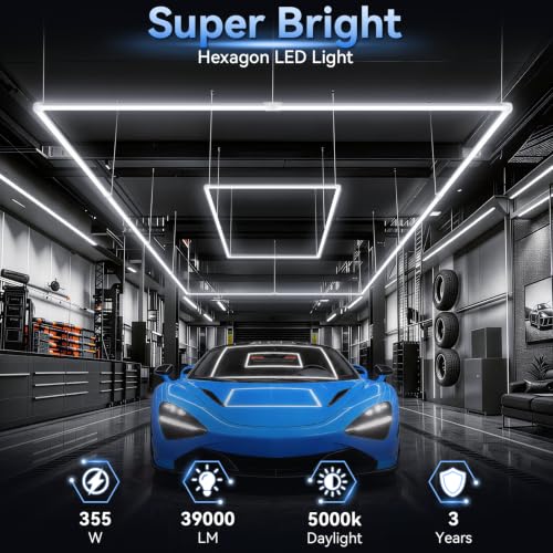 LZHOME LED Garage Lights: Super Bright Suspendable or Surface-Mounted Square Garage Lights, 5000K Natural White LED Lighting Hexagon Shop Light for Warehouse Gym Barber's Shop - size: 2 Rectangle