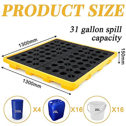 Thyle Spill Containment Platform with Drain Anti Slip Large Plastic Containment Tray Leakproof Detachable for Industrial Uses (1 Pcs,51 x 51 x 6 Inches) - size: 51 x 51 x 6 Inches