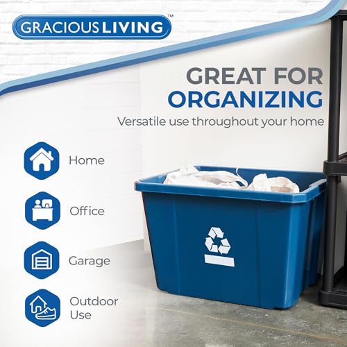 Gracious Living Recycling Bin Container, Plastic Trash Can, 17 Gallon - size: 1 Pack