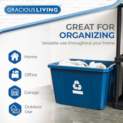 Gracious Living Recycling Bin Container, Plastic Trash Can, 17 Gallon - size: 1 Pack
