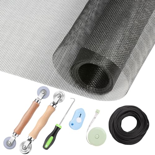 Window Screen Repair Kit - 59" x 106" Screen Door Replacement Fiberglass Screen Mesh with All Screen Tools for Sliding Door and Patio Screen Door Replacement, TOOLTRIZ - color: Black, size: 59" x 106"