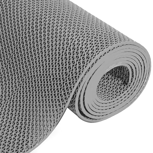 Drainage Mat 3x16 Ft 0.22” Thick PVC Commercial Floor Mat Non Slip Pool Mat S-Shaped Shower Floor Heavy Duty Roll for Wet Area Kitchen Hotels Bars Bathroom Patio Outdoor Indoor Rug (Gray, 3x16 Ft) - color: Grey