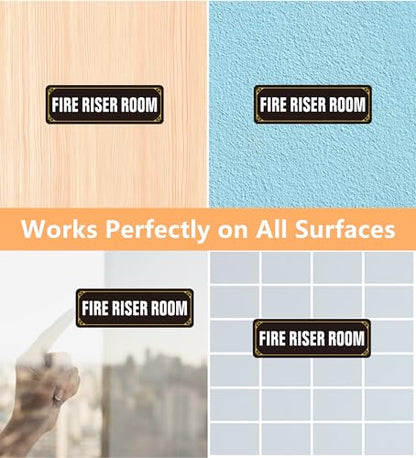 (2 Pack) Fire Riser Room Sign, Self Adhesive Rust Free and Reflective Aluminum Metal Sticker Signs for Wall and Door (9 x 3 inches, Black/White) - color: Black /White