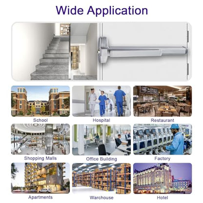 Extra Heavy Duty Stainless Steel Commercial Emergency Panic Exit Device, Door Push Bar Lock, UL CUL 3H Fire Rated and Ansi Grade 1 Certificate in SS Finish for Exit Door - color: X9 Rim SS