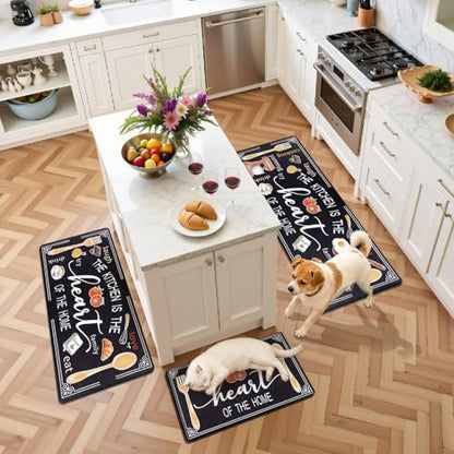 Yamaziot Anti Fatigue Kitchen Rug Set of 3, Non-Slip Cushioned Floor Mats - color: Black, size: 17.3"x27"+17.3"x35"+17.3"x 47"