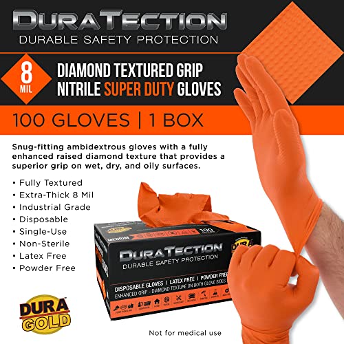 Dura-Gold Orange Diamond Textured Nitrile Disposable Gloves, 8 Mil, X-Large - size: XX-Large