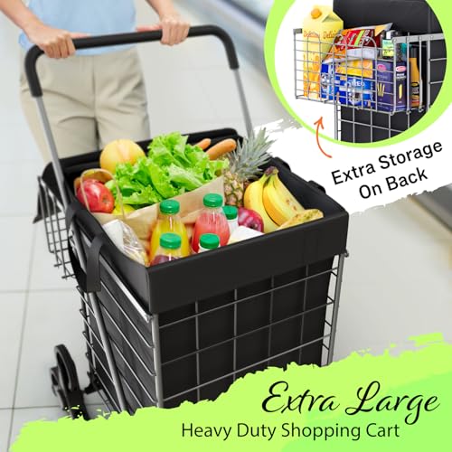 Our Modern Space Stairs Climbing Shopping Cart w/Waterproof Basket Liner & 360° Swivel Wheels | Foldable Collapsible & Lightweight | Perfect for Groceries Laundry Utility Cart - Silver - color: Silver