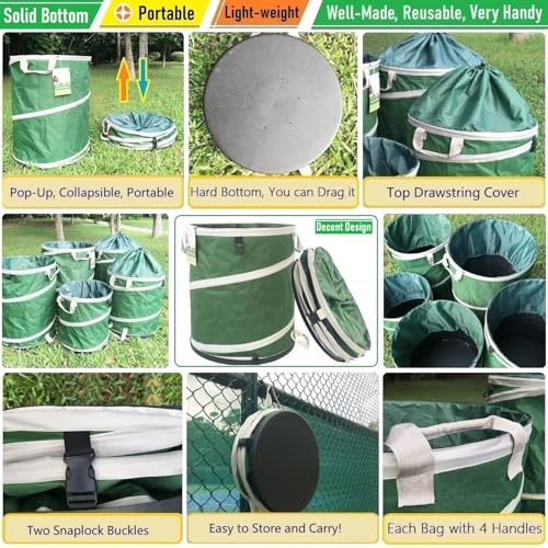 46-Gallon Collapsible Trash Can (22x28 in) Hard-Shell Bottom Yard Garden Bag,Big Leaf Bag,Yard Waste Bags,Debris Container,Pop-Up Recycling Bin,RV Camping Waste Bin,Laundry Hamper,Lawn Grass,Weeds Bag