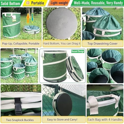 46-Gallon Collapsible Trash Can (22x28 in) Hard-Shell Bottom Yard Garden Bag,Big Leaf Bag,Yard Waste Bags,Debris Container,Pop-Up Recycling Bin,RV Camping Waste Bin,Laundry Hamper,Lawn Grass,Weeds Bag
