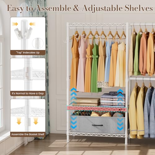 Golpart Heavy Duty Clothing Rack with Adjustable Shelves Clothes Wardrobe - color: White, size: 15"DX(70-88)"WX74.5"H