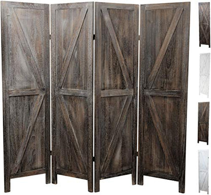 Premium Home 4-Panel Room Divider, Rustic Brown Barn Door K-Pattern Screen - color: Barnwood Brown - K Pattern - 4 Panel
