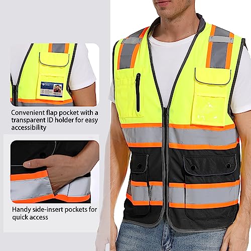 ArcRidge Reflective Safety Vest for Men and Women - High Visibility Construction Vest - Dual Tone Reflective Strips - color: Yellow-black, size: XX-Large