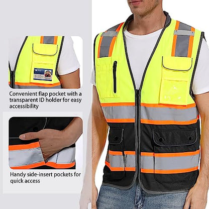 ArcRidge Reflective Safety Vest for Men and Women - High Visibility Construction Vest - Dual Tone Reflective Strips - color: Yellow-black, size: XX-Large