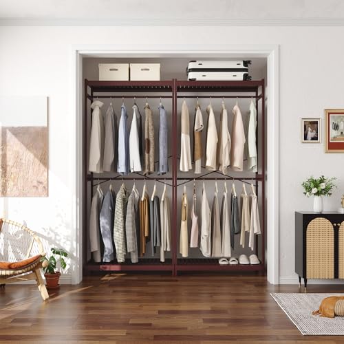 Homykic Bamboo Clothing Rack with Shelves, 33.5” Wide Clothes Rack, 78.8” H - color: Espresso, size: Standard