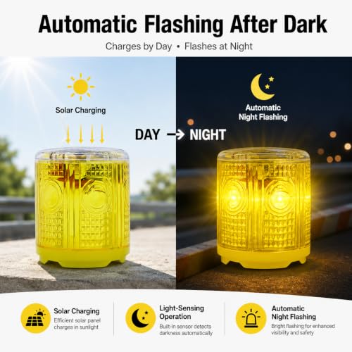 Solar Strobe Warning Lights, 6-Pack Magnetic Base, Auto Night Flashing - color: Yellow-6PCS