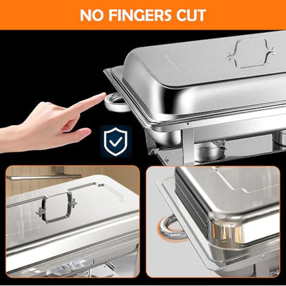 ALSO GO 6 Pack 9QT Chafing Dishes for Buffet with 4 Serving Tongs - color: 6 Pack Rectangular