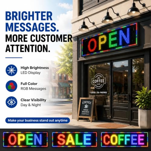 Programmable Scrolling LED Sign for Business, Digital Message Board 39"x8" - size: P10 39"x8" Indoor & Outdoor
