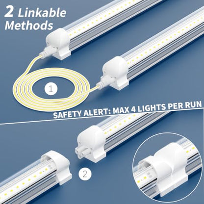 2-Pack 4FT T8 LED Shop Light, 42W 6300LM 5000K Daylight, Linkable with Plug Shop Lights for Garage Ceiling Workshop Commercial Lighting