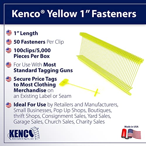 Kenco 1 Inch Standard Tagging Attachments, 1-in Fasteners for Tagging Retail, Consignment and Manufacturing - 5,000 Pieces Per Box 50 per Clip (10 Boxes 50,000 Fasteners, Yellow) - color: Yellow, size: 10 Boxes 50,000 Fasteners