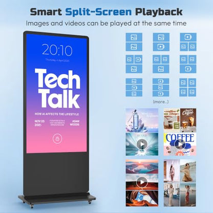 43 Inch Digital Signage Kiosk, 4K Touchscreen Floor Standing Advertising Display with IPS LCD Screen, Android OS and Auto Media Player - size: 43''_touchscreen