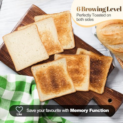 Tesslux 4 Slice Toaster, Touchscreen, 1.5" Long Wide Slot, 1300W, White - color: White