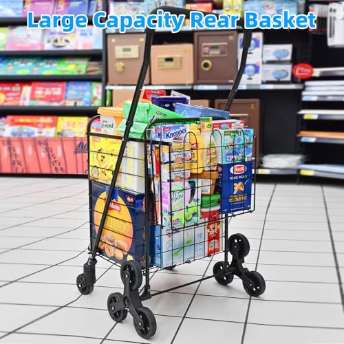 Folding Shopping Cart, Heavy-Duty Stair-Climbing Grocery Cart with 360° Swivel Wheels - Extended Foam Handle - Utility Trolley for Laundry, Travel, Shopping - size: Stair-Climbing Medium+No Bag