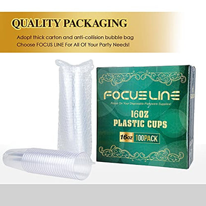 FOCUSLINE 100 Pack 16 oz Large Clear Plastic Cups, Disposable Drinking Cups - color: 16 oz Clear