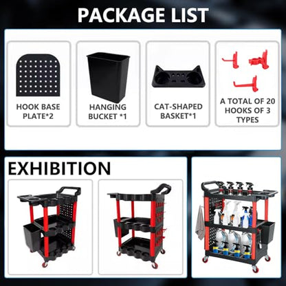 Auto Detailing Cart with Wheels, 3 Tier Rolling Detail Cart - color: Upgraded