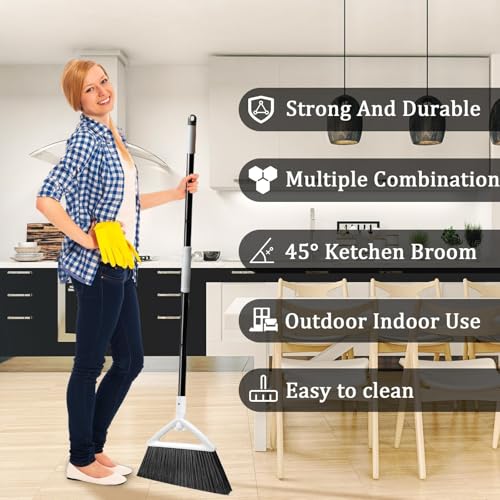 Heavy Duty White Angle Broom with Long Handle - 4 Pack - color: 4pack White