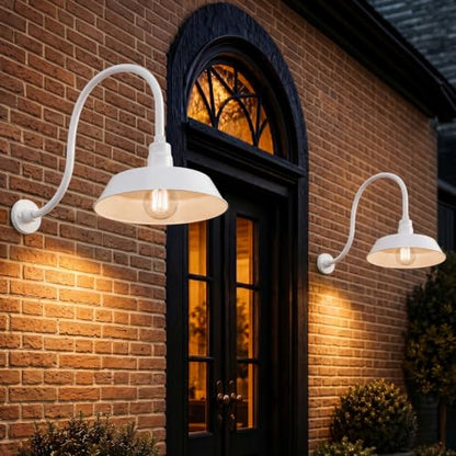 14in. White Outdoor Gooseneck Barn Light Fixture, 5000K Cool White - color: White (2-Pack), size: 24 in Gooseneck Arm