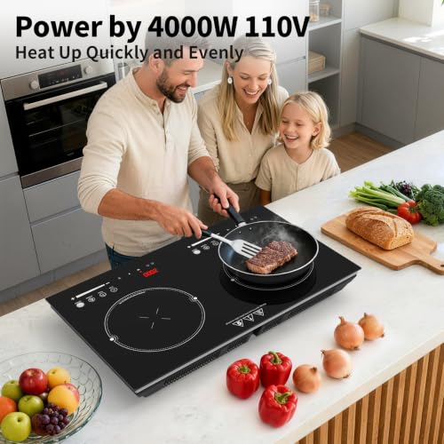 VBGK 2 burner induction cooktop,110V 4000W 2 burner induction stove top with Brushed Panel LED touch Control,8 Power Levels, Kids Lock & 4H Timer 2 burner hot plate - size: 2 Burner induction Cooktop