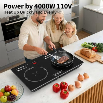 VBGK 2 burner induction cooktop,110V 4000W 2 burner induction stove top with Brushed Panel LED touch Control,8 Power Levels, Kids Lock & 4H Timer 2 burner hot plate - size: 2 Burner induction Cooktop