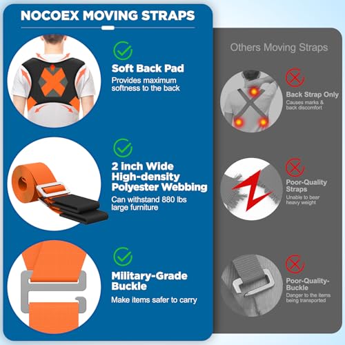 NOCOEX Lifting Straps Moving 2-Person: Shoulder Lifting and Moving System - color: Orange
