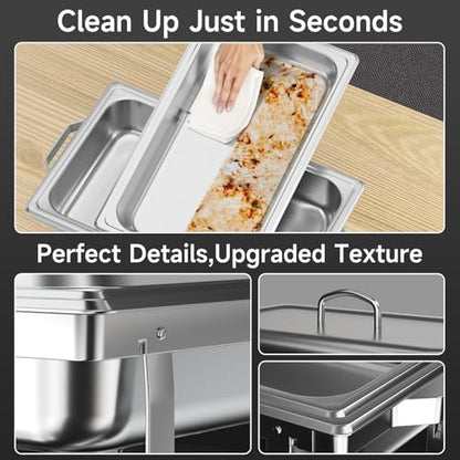 Chafing Dishes for Buffet 4 Pack, 9QT Chafing Dish High Grade Stainless Steel Chafer Complete Set,Steel Handle, Catering Events Complete Buffet Warmer Set (Silver, 2) - color: Silver, size: 2