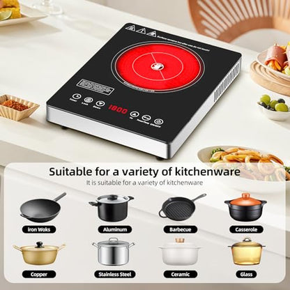 Single Burner Electric Cooktop,110V 1800W Electric Stove Top with LED Touch Control,9 Power Levels, 3 hTimer, Safety Lock, portable cooktop Overheat protection - size: Single Burner Electric Cooktop