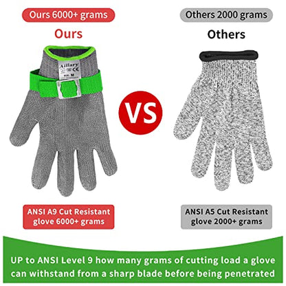 Aillary Level 9 Cut Resistant Kitchen Glove,Food Grade,Machine Washable,Stainless Steel Wire Metal Mesh Safety Work Glove for Mandolin,Meat Cutting,Oyster Shucking,and Wood Working (Large) - size: Large