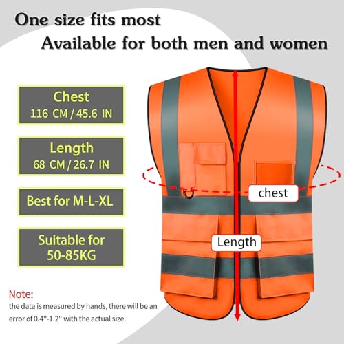 Safety Vests 20 Pack,Hi Vis Construction Vest with 5 Pockets and Zipper,Reflective Vest for Men Women Work One Size - color: Orange